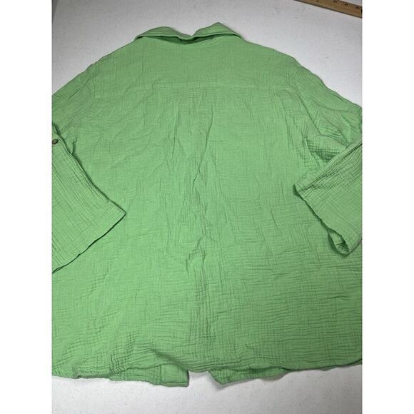 Foxcroft Top Womens 18 Relaxed Aloe Green Gauzy 100% Cotton Button up Shirt - Picture 6 of 6